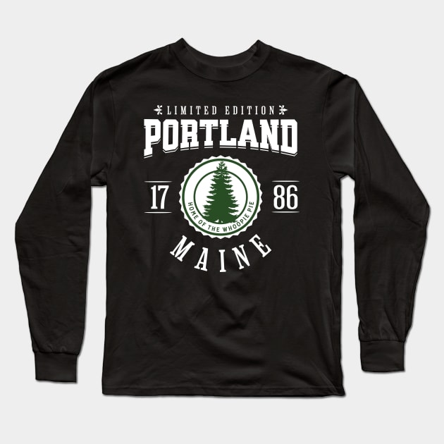 Portland Maine Pine Tree Whoopie Pie Long Sleeve T-Shirt by BubbleMench